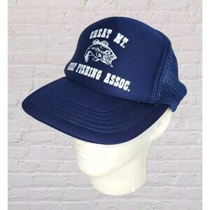 Vtg 80s Blue Mesh Trucker Hat Snapback Cheat Mt Fishing Outdoor Bass Fish